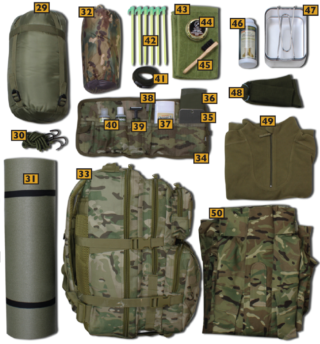 equipment for summer camp military 