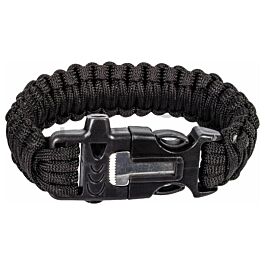 Paracord Bracelet with Survival Whistle and Flint Black