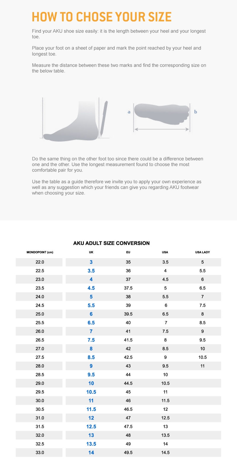 AKU Size Guide