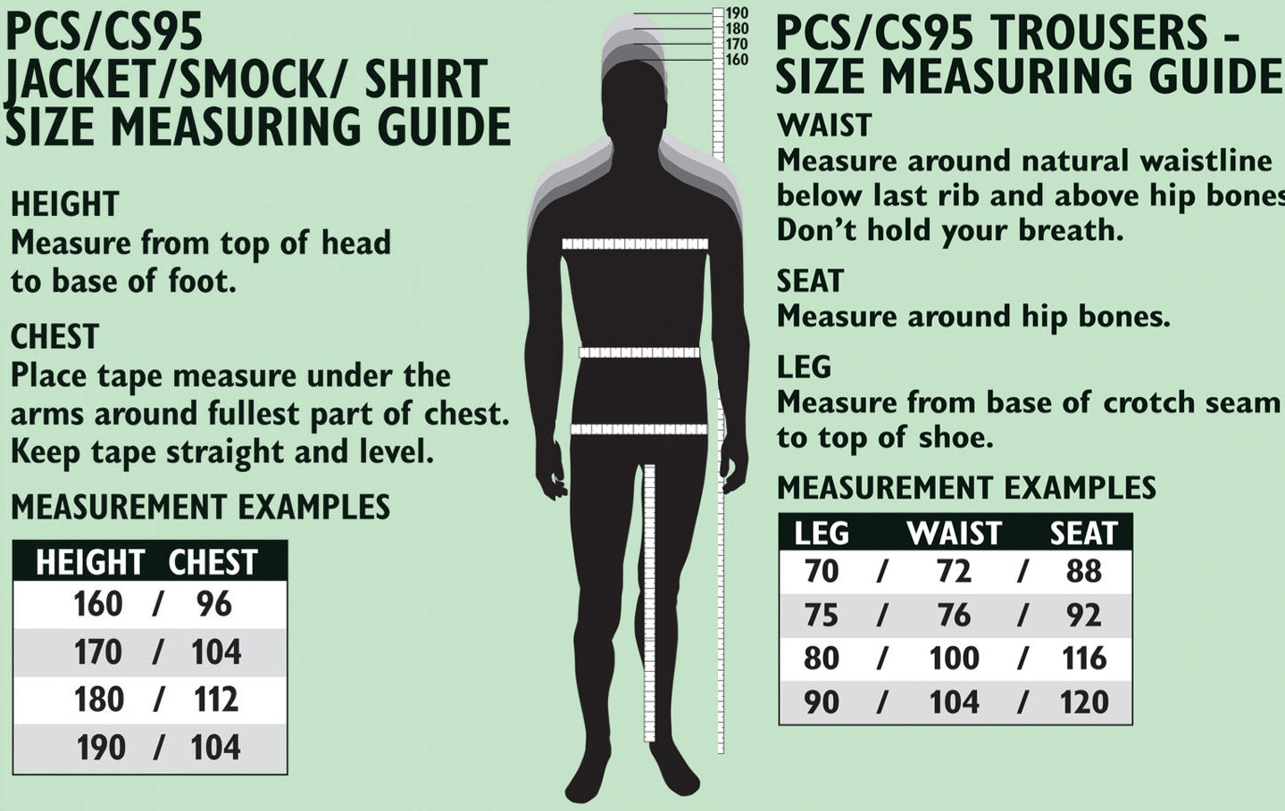 cadet clothing sizing info