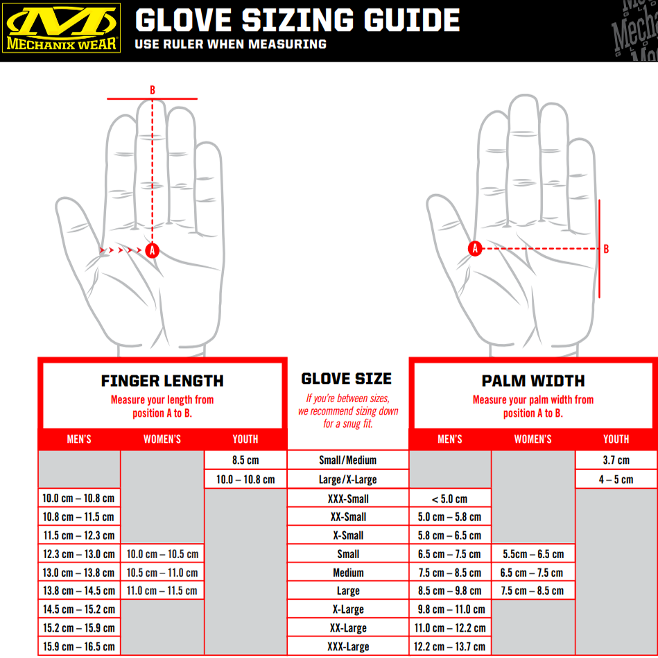 Mechanics Gloves Sizing