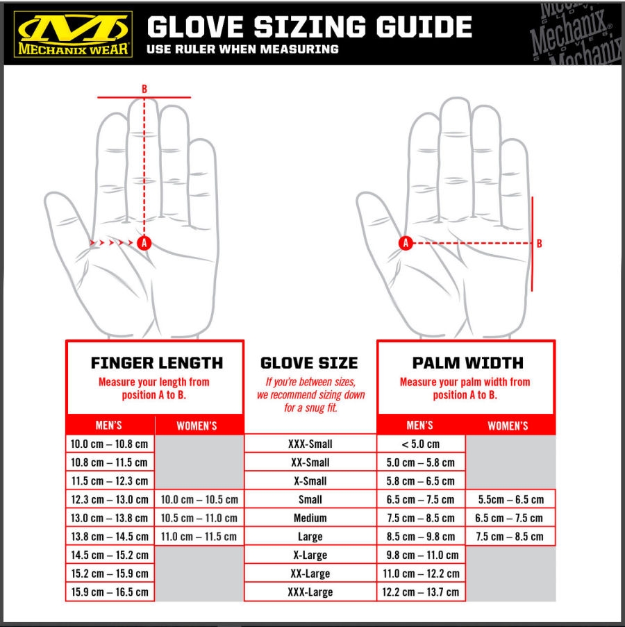 Mechanix Wear Gloves Size Chart