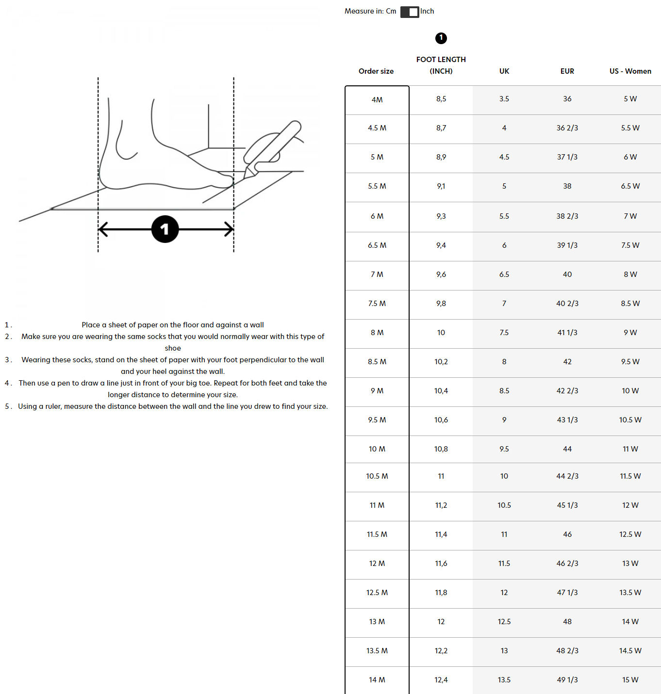 salomon size chart